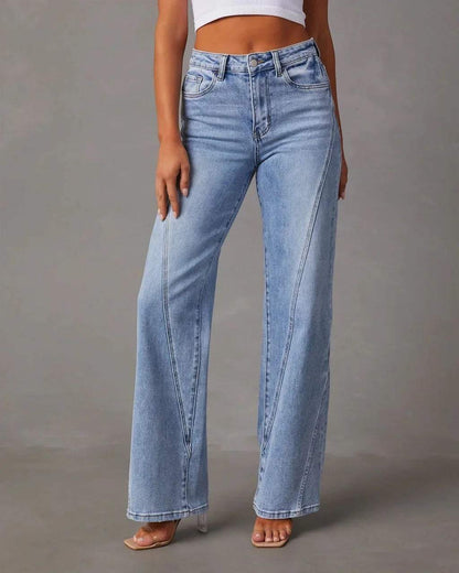 Jeansy - wysoka talia z szerokimi nogawkami - miękki denim - idealne na co dzień