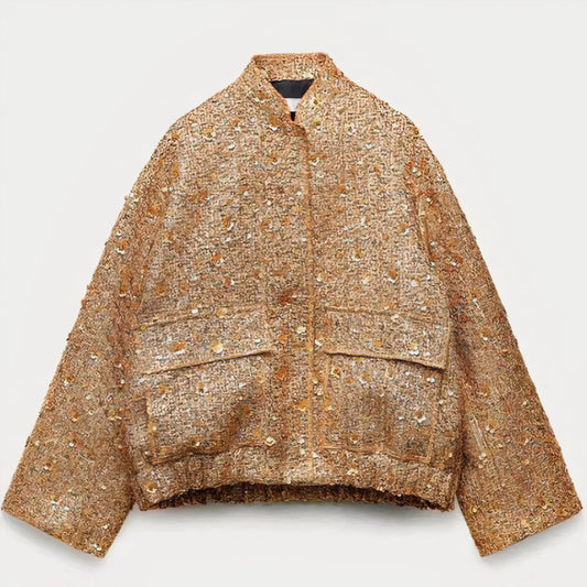 Stylowy płaszcz oversize z cekinami - Jora