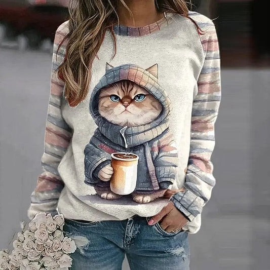 Sweter z nadrukiem kota dla kobiet