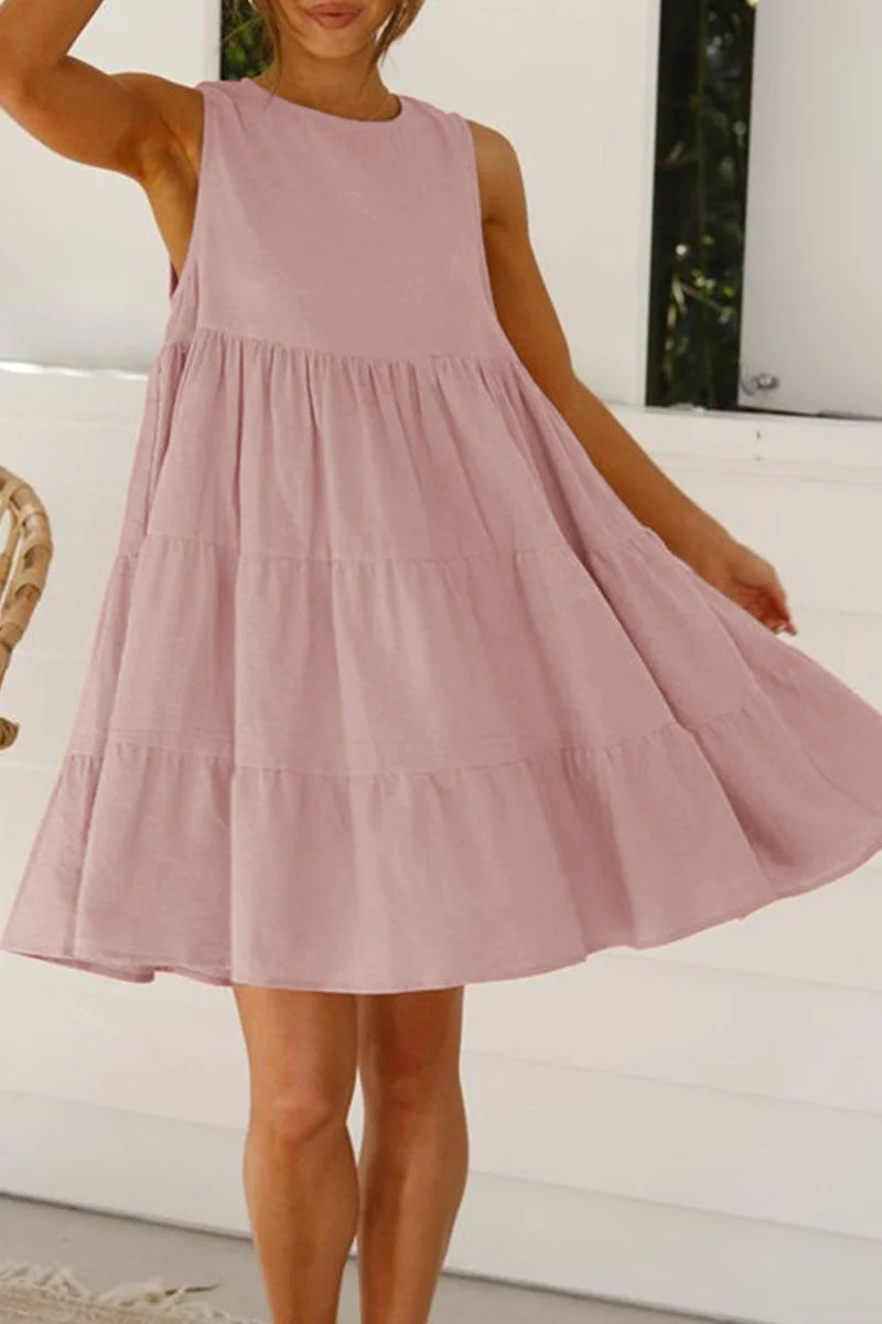 Kaylani - Sukienki princeski z okrągłym dekoltem i modnymi gładkimi naszywkami w stylu casual