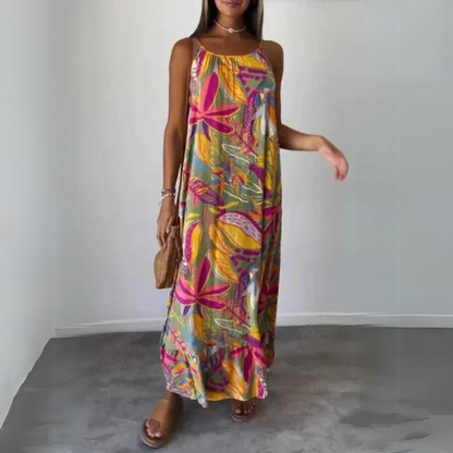 Kristel - Elegancka sukienka bez rękawów z kwiatowym wzorem