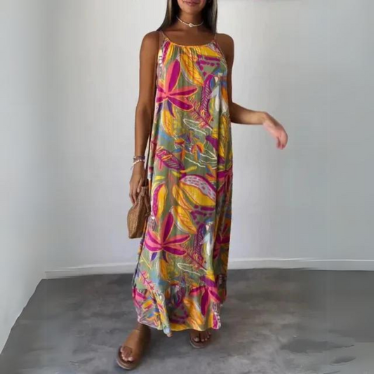 Kristel - Elegancka sukienka bez rękawów z kwiatowym wzorem
