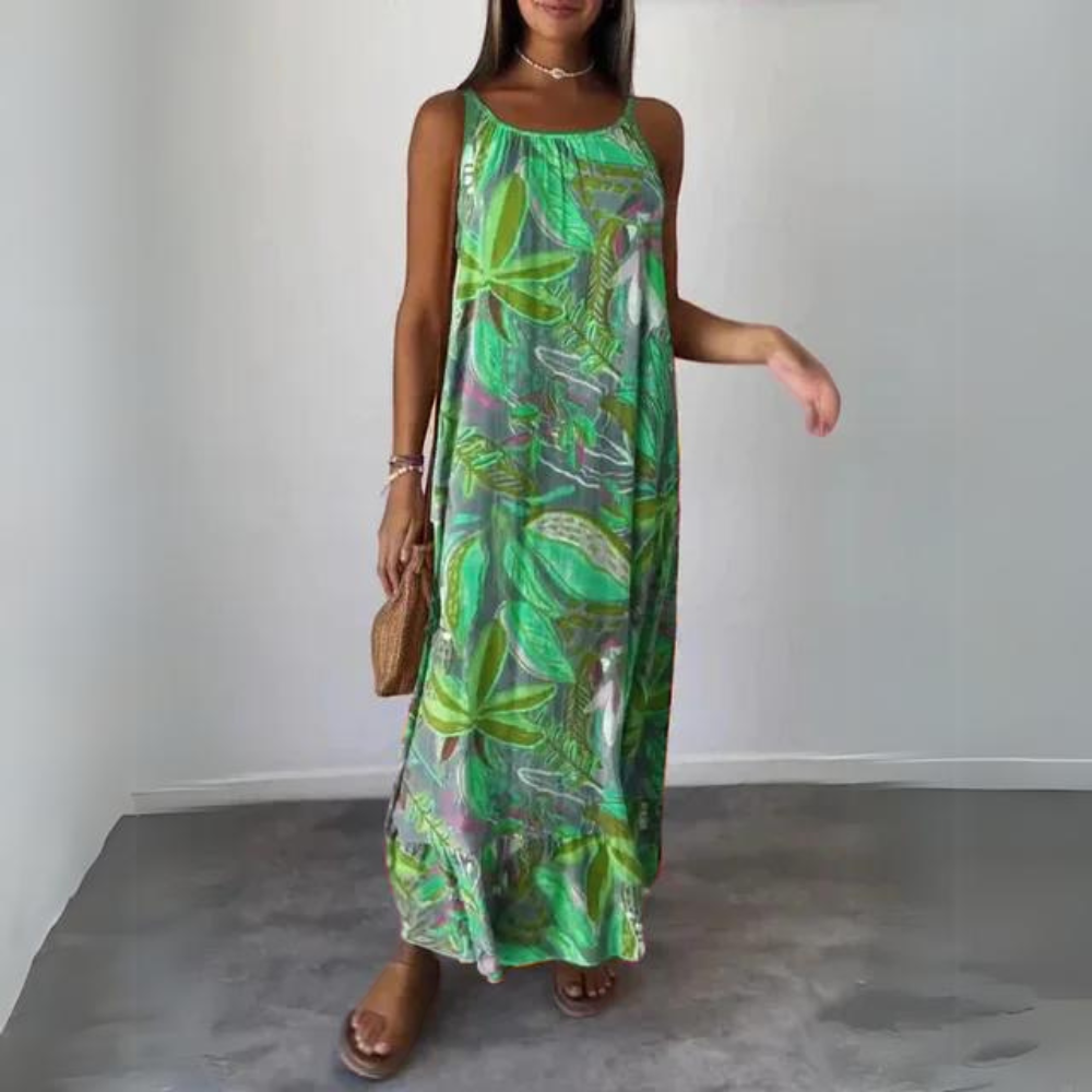 Kristel - Elegancka sukienka bez rękawów z kwiatowym wzorem