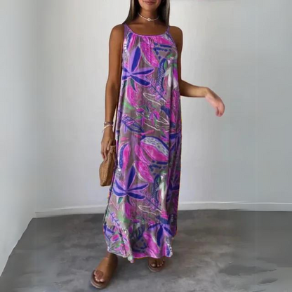 Kristel - Elegancka sukienka bez rękawów z kwiatowym wzorem