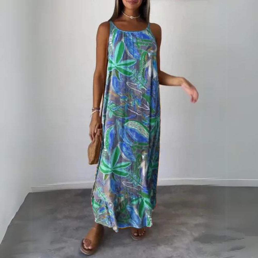 Kristel - Elegancka sukienka bez rękawów z kwiatowym wzorem