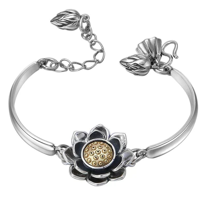 Kreatywna srebrna bransoletka Lotus | Symbol szczęścia i stylu