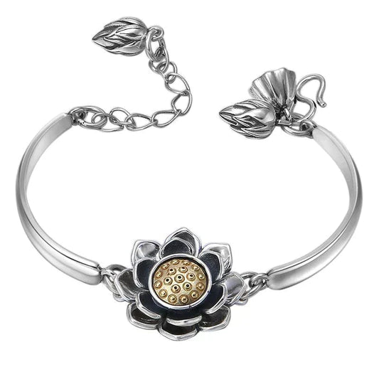 Kreatywna srebrna bransoletka Lotus | Symbol szczęścia i stylu