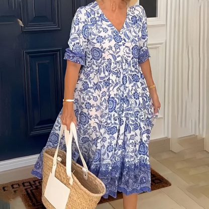 Marieke - Stylowa sukienka w kwiaty z dekoltem w kształcie litery V