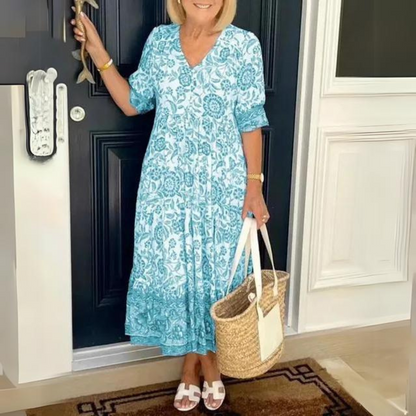 Marieke - Stylowa sukienka w kwiaty z dekoltem w kształcie litery V
