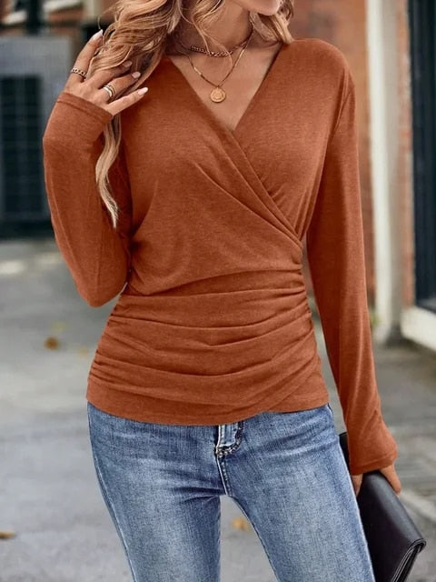Megan - Bluzka z długim rękawem V-neck