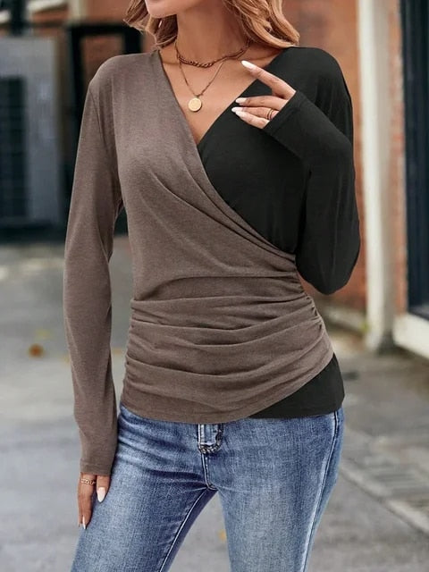 Megan - Bluzka z długim rękawem V-neck