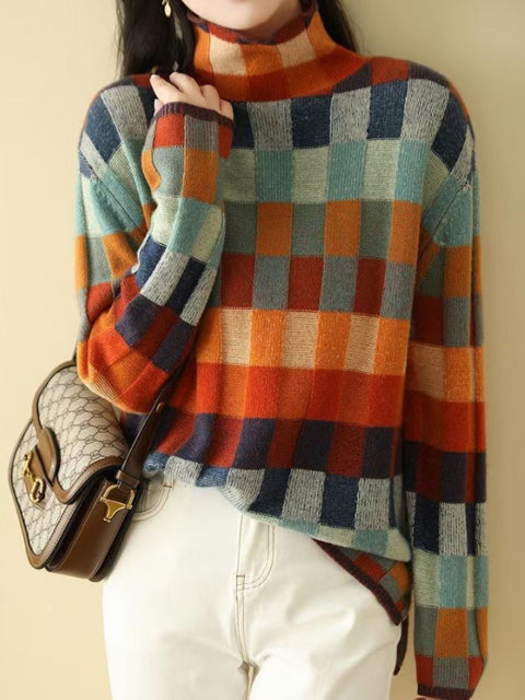 Sweter damski z golfem w kolorze wielokolorowym