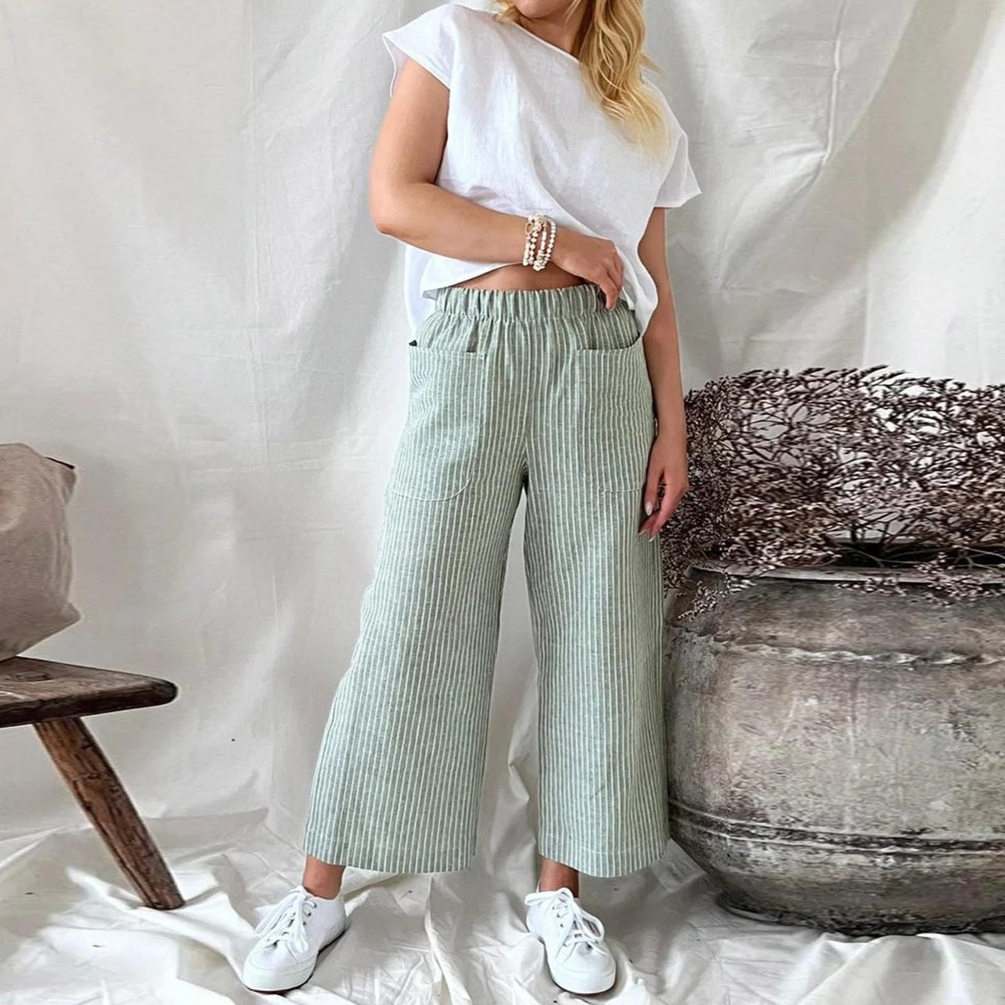 Sophie | Spodnie Culotte w paski | Wygodne i stylowe | Oddychająca bawełna