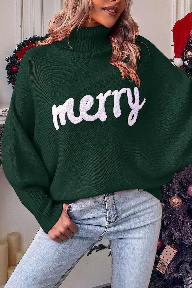 Sweter damski z nietoperzowymi rękawami i golfem
