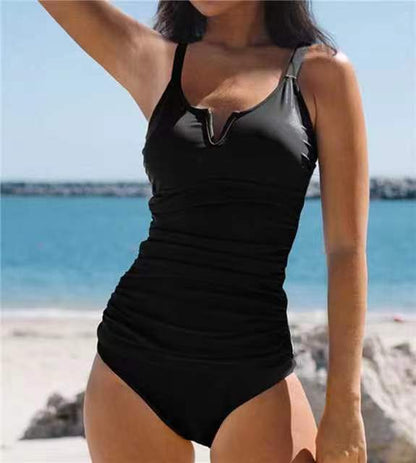 Tankini z nadrukiem i dekoltem w szpic