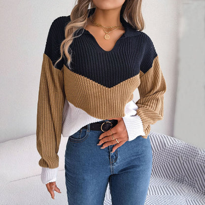 Sweter Xylana | Damski sweter z dekoltem w serek w kolorowe wzory