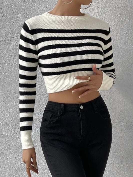Sweter dzianinowy slim fit w paski