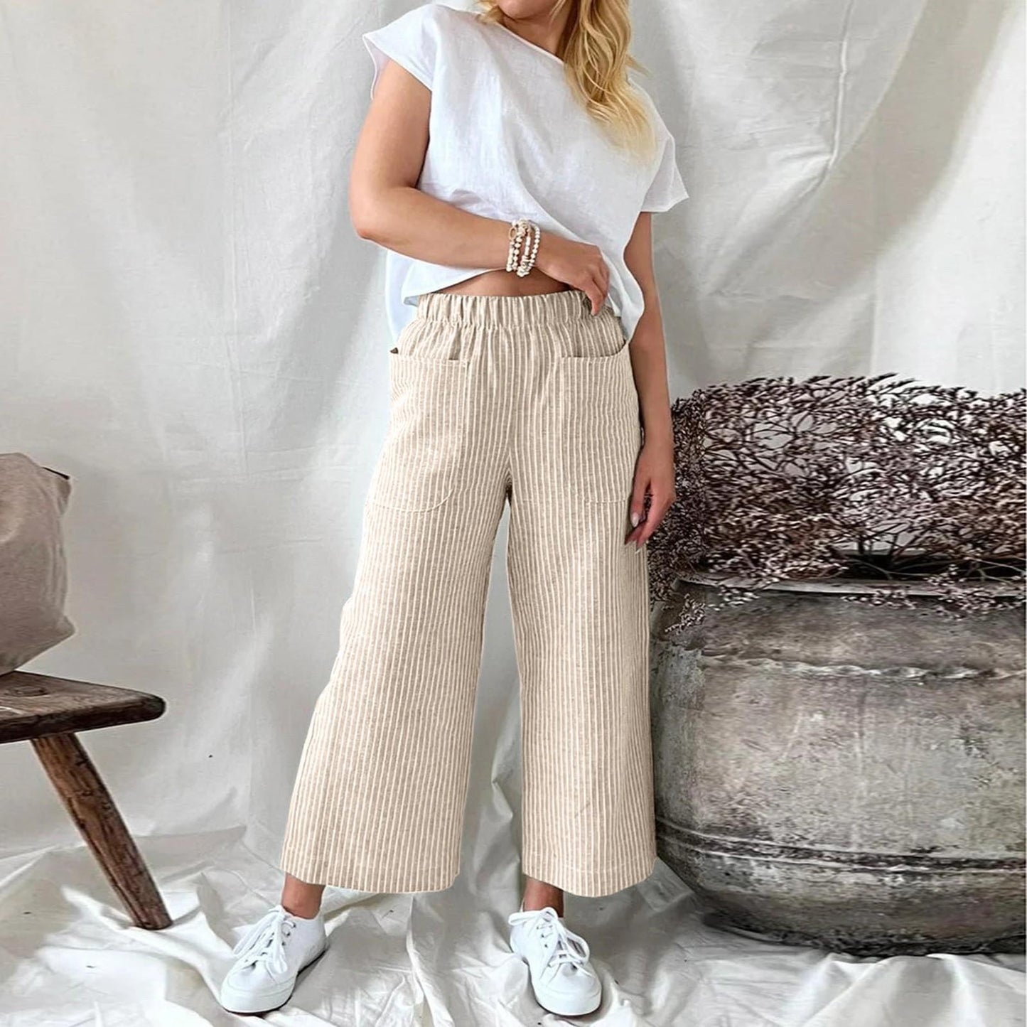 Sophie | Spodnie Culotte w paski | Wygodne i stylowe | Oddychająca bawełna