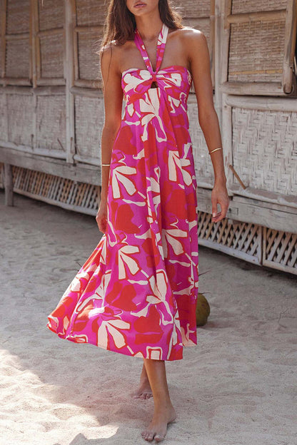 Olive - Bohemian halter dress z kwiatowym nadrukiem