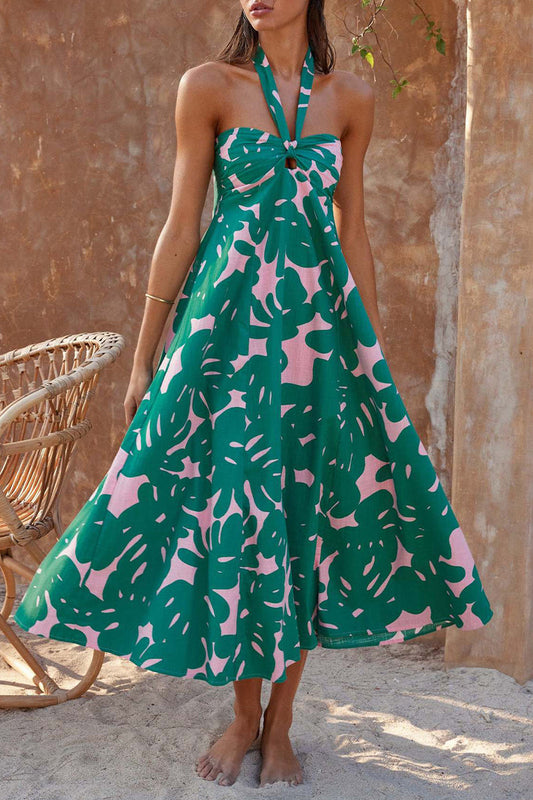 Olive - Bohemian halter dress z kwiatowym nadrukiem