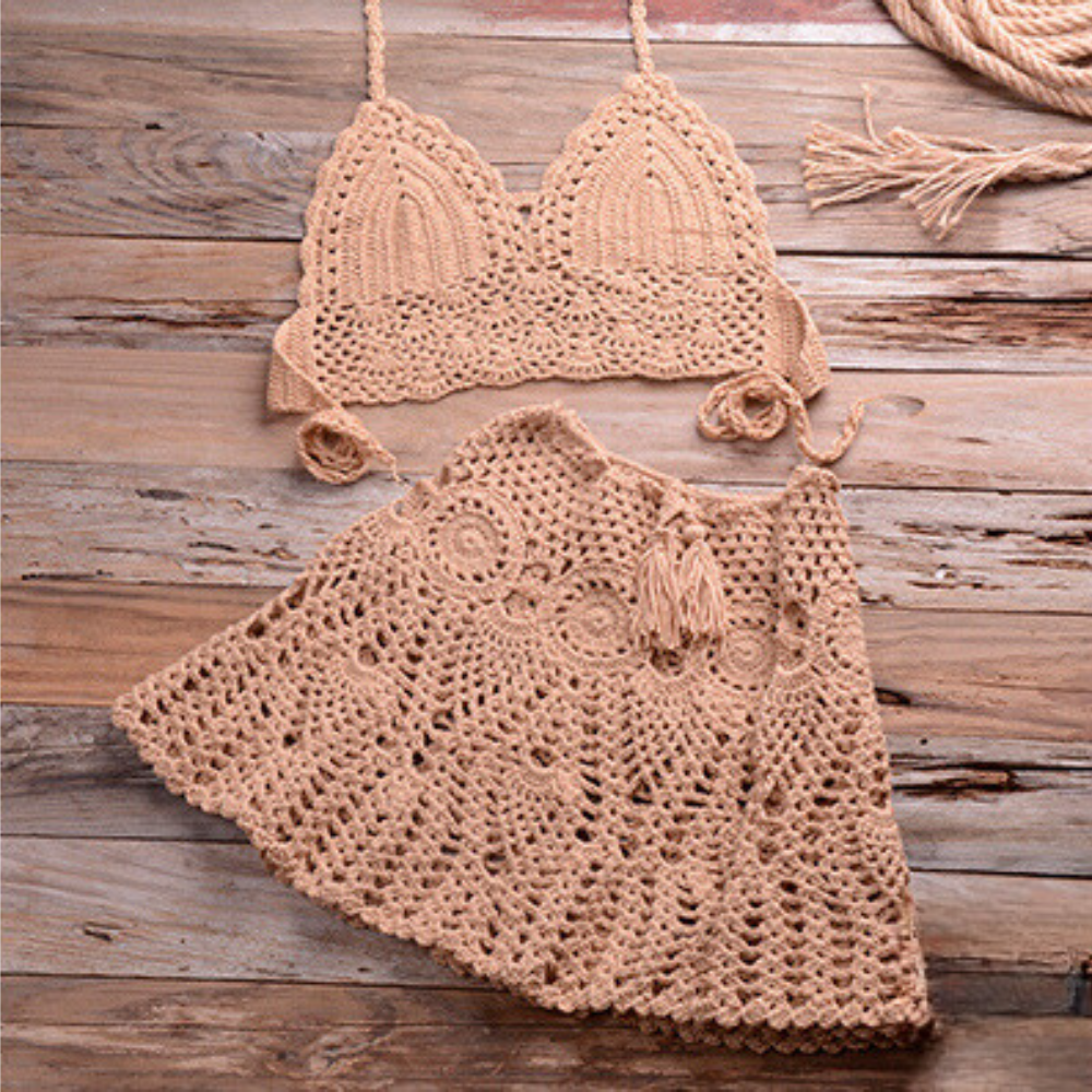 Elodie - Stylowy szydełkowy komplet bikini dla kobiet