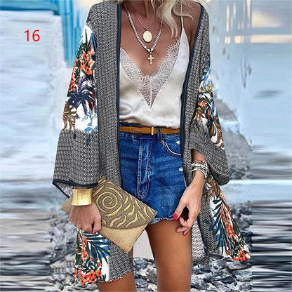 Bluzka w kwiaty Bohemian Casual Loose Beach