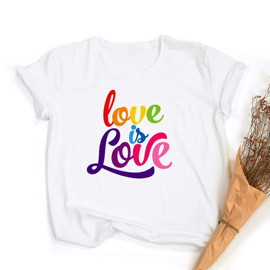Tęczowa koszulka z grafiką Peace Love Equality | LGBT Pride Retro Summer Top