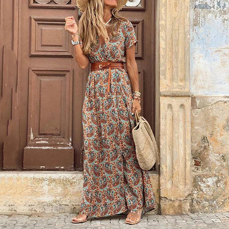 Elegancka sukienka w stylu boho z paskiem w prezencie
