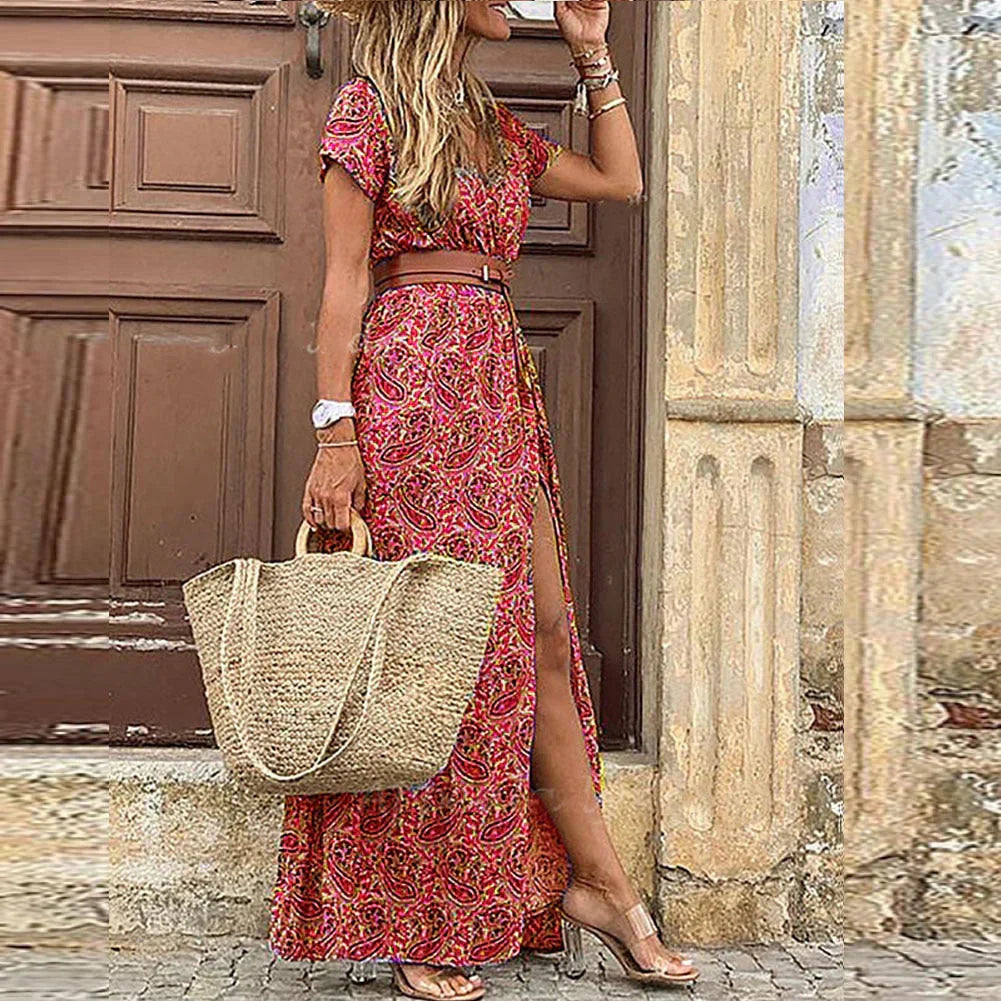 Elegancka sukienka w stylu boho z paskiem w prezencie