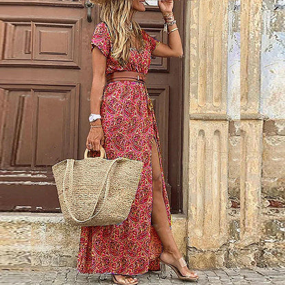 Elegancka sukienka w stylu boho z paskiem w prezencie