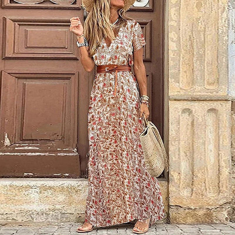Elegancka sukienka w stylu boho z paskiem w prezencie