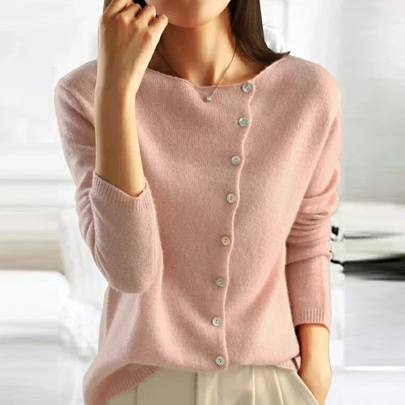 Zuri - Elegancki sweter z modną wstawką Knopfverschluss