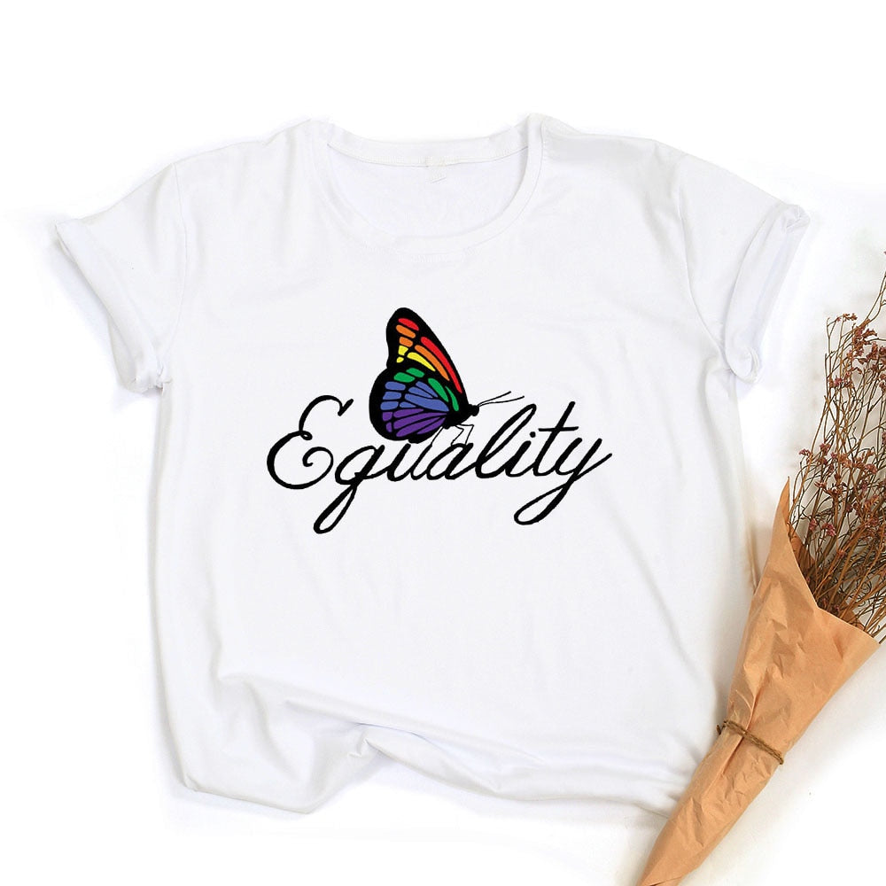 Tęczowa koszulka z grafiką Peace Love Equality | LGBT Pride Retro Summer Top