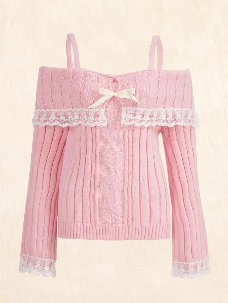 Sweter na ramiączkach z kokardą dla kobiet
