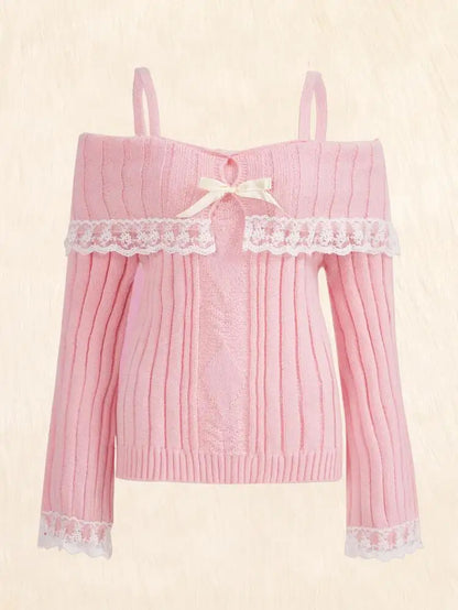 Sweter na ramiączkach z kokardą dla kobiet