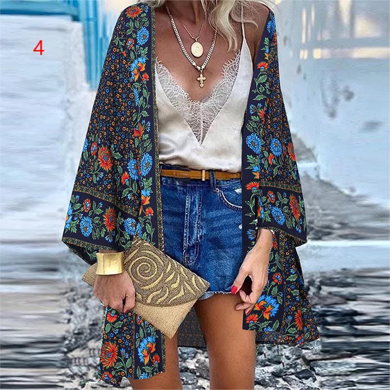 Bluzka w kwiaty Bohemian Casual Loose Beach