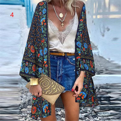 Bluzka w kwiaty Bohemian Casual Loose Beach