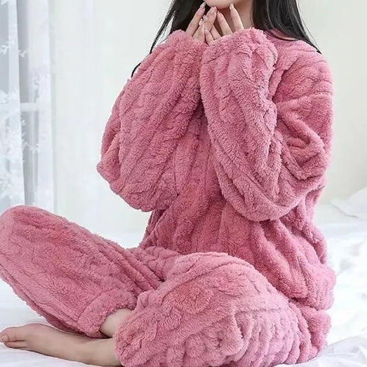 Heidi-Mode | Ciepły zestaw piżamowy Teddy Fleece dla kobiet