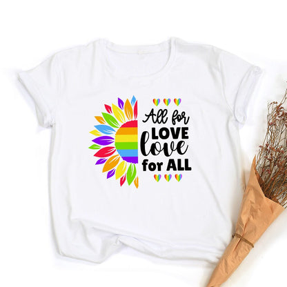 Tęczowa koszulka z grafiką Peace Love Equality | LGBT Pride Retro Summer Top