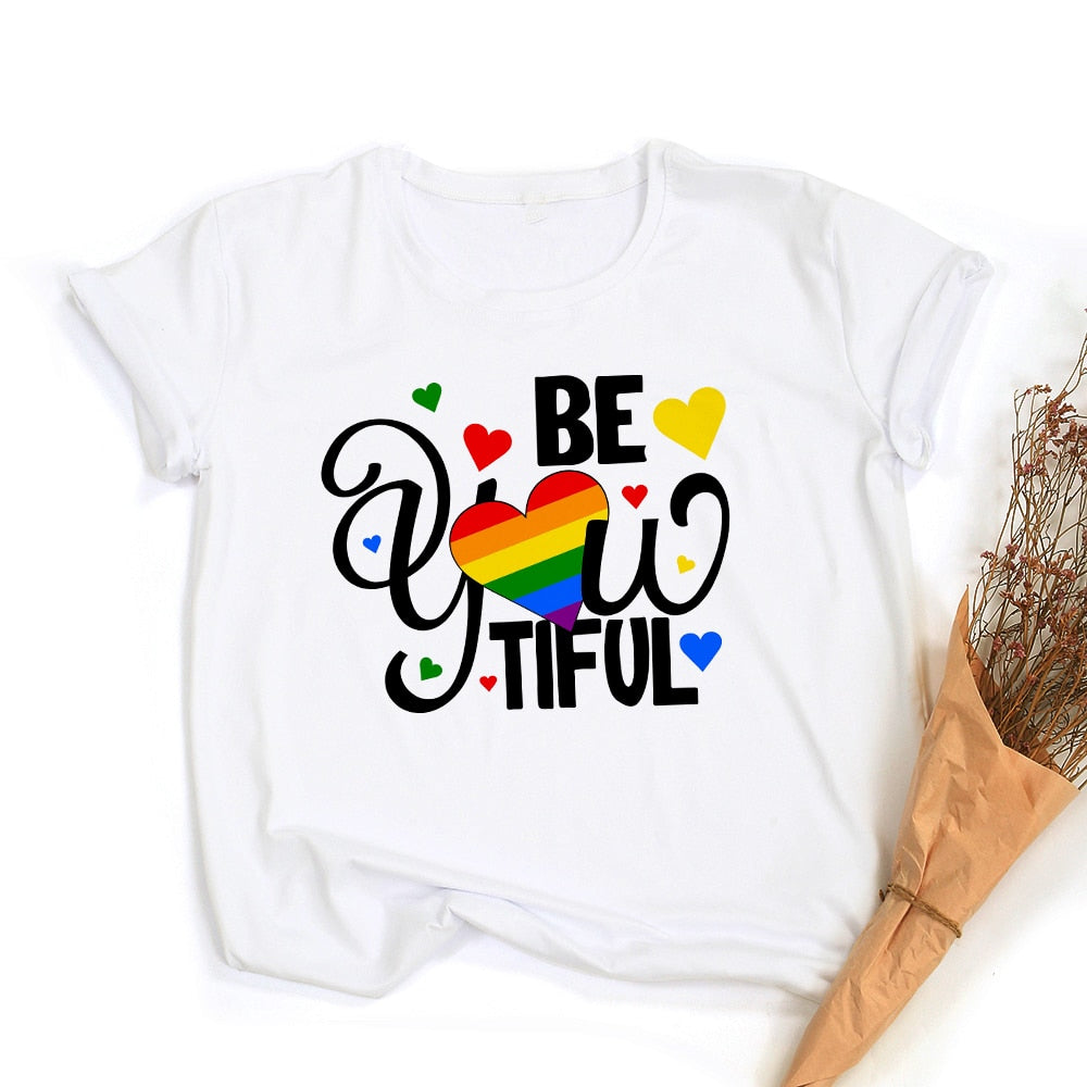 Tęczowa koszulka z grafiką Peace Love Equality | LGBT Pride Retro Summer Top
