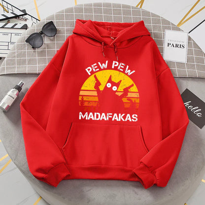 Szkarłatna bluza z kapturem dla kobiet z nadrukiem kota