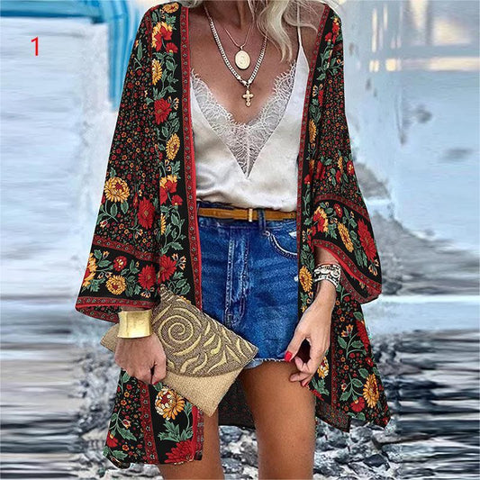 Bluzka w kwiaty Bohemian Casual Loose Beach