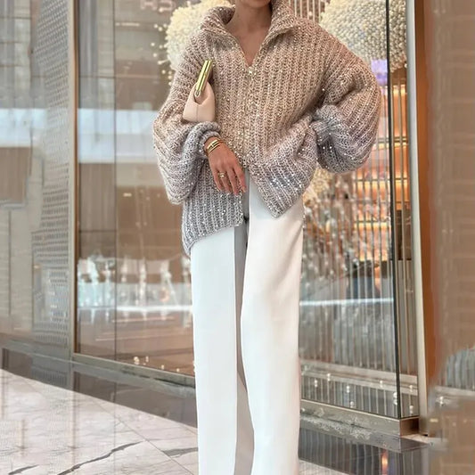 Tara - Stylowy jesienny sweter z cekinami dla kobiet