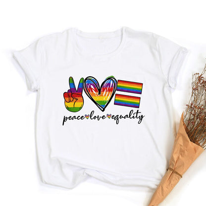 Tęczowa koszulka z grafiką Peace Love Equality | LGBT Pride Retro Summer Top