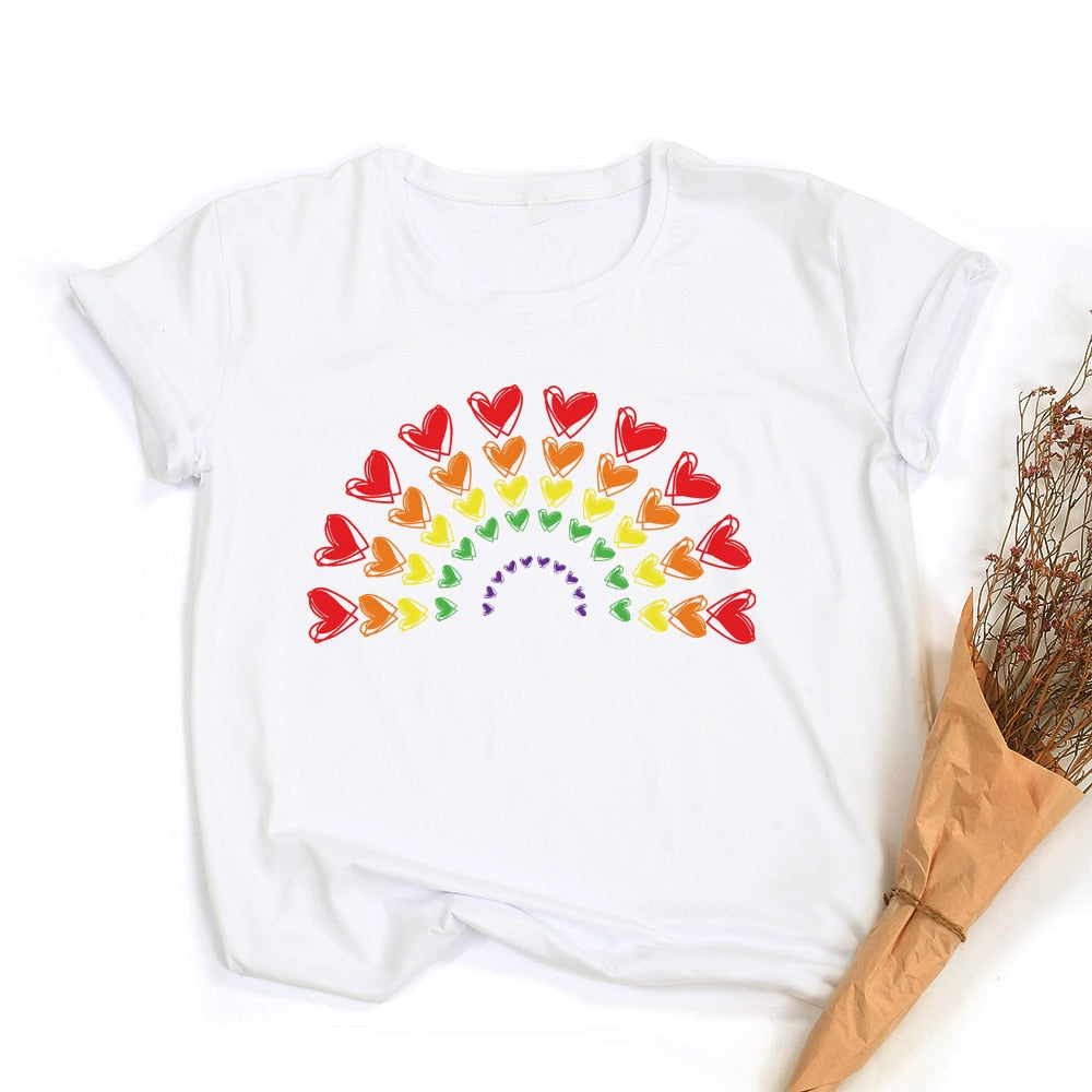 Tęczowa koszulka z grafiką Peace Love Equality | LGBT Pride Retro Summer Top