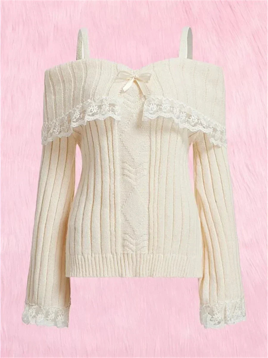 Sweter na ramiączkach z kokardą dla kobiet
