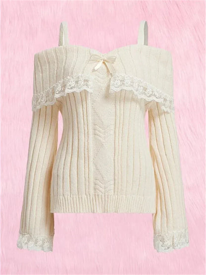 Sweter na ramiączkach z kokardą dla kobiet