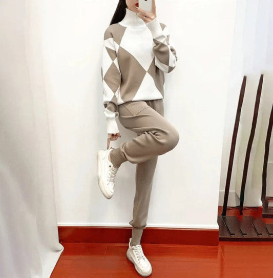 Heidi Fashion - Szykowny i stylowy jesienny zestaw do biegania ze swetrem i spodniami dla kobiet