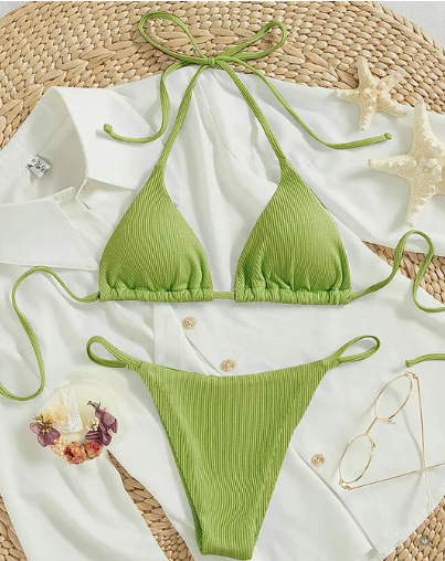 Antonella® | Niebieskie bikini z wysokim stanem i dekoltem w szpic