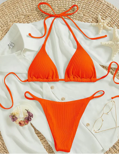Antonella® | Niebieskie bikini z wysokim stanem i dekoltem w szpic